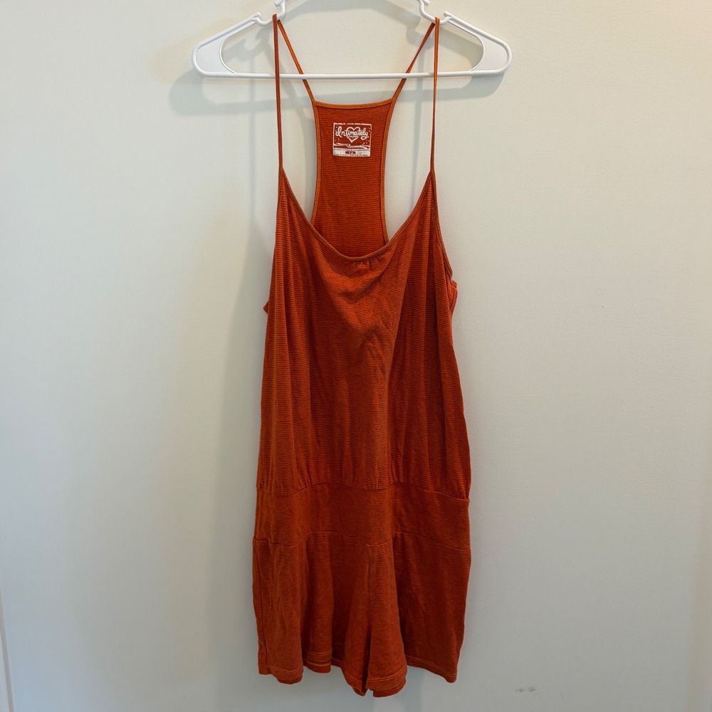 Intimately Free People Orange Striped Racerback Romper Small S P Cotton Relaxed